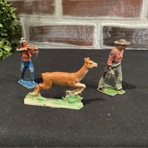 Vintage 3 Set - Lead Die Cast Figures - Cowboy - Indian - Deer - Collectible